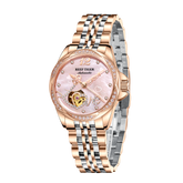 REEF TIGER LOVE RGA1583 Luxury Diamond Automatic Watch for Women - Elegant Rose Gold Stainless Steel Waterproof Ladies Watches